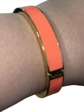 J. Crew Apricot Enamel & Gold-tone Hinged Bangle Bracelet, 6.5”-7” Wrist